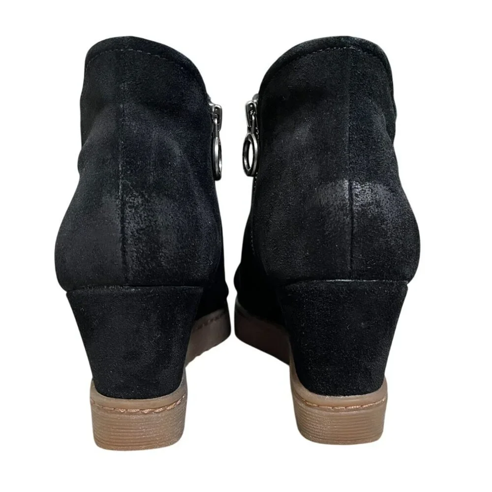 Sofft Siri Aqua Soft Black Suede Wedge Booties Size 8M